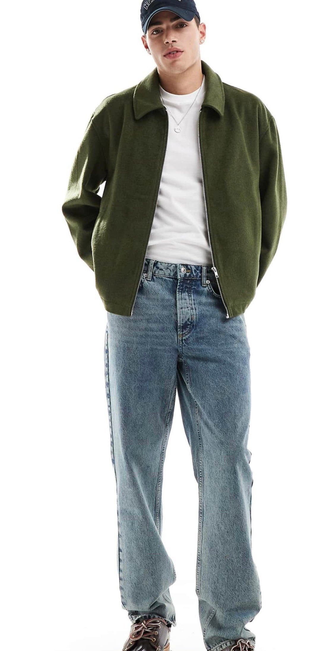 جاكيت زيتي كشمير مع سحاب